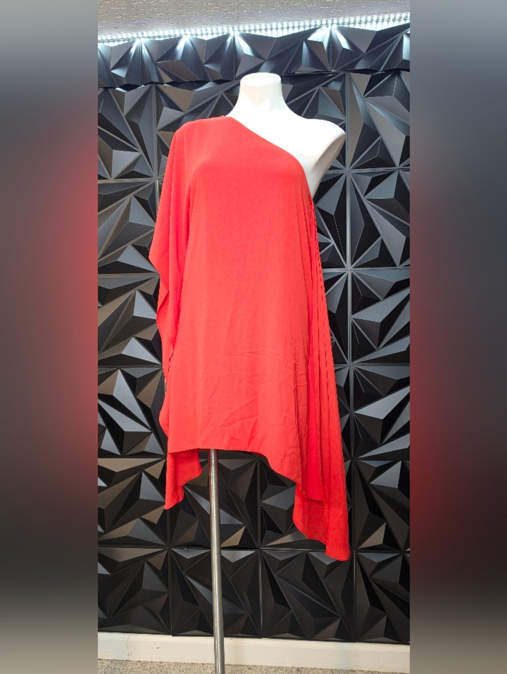 BCBG One-Shoulder Red Draped Tunic Dress